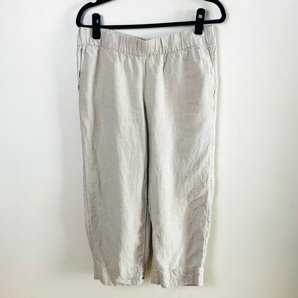 Pure Jill 100% Linen Pant Women Small Beige Pull On Elastic Waist Cropped Casual - Picture 2 of 6